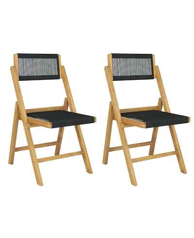 Jonathan Y Olivier Coastal Modern Wood Roped Folding Chair with Adjustable Back, Black/Natural (Set of 2)