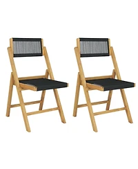 Jonathan Y Olivier Coastal Modern Wood Roped Folding Chair with Adjustable Back, Black/Natural (Set of 2)