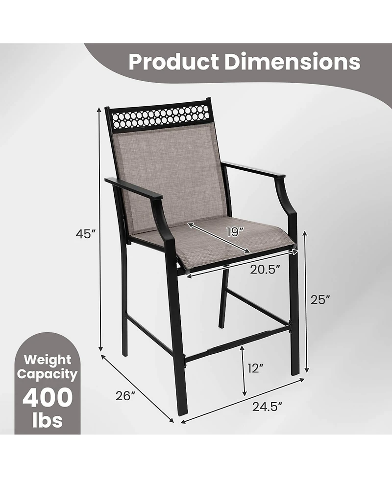 Outdoor Counter Stools Set of 2 with Footrest & Armrests Metal Frame for Backyard