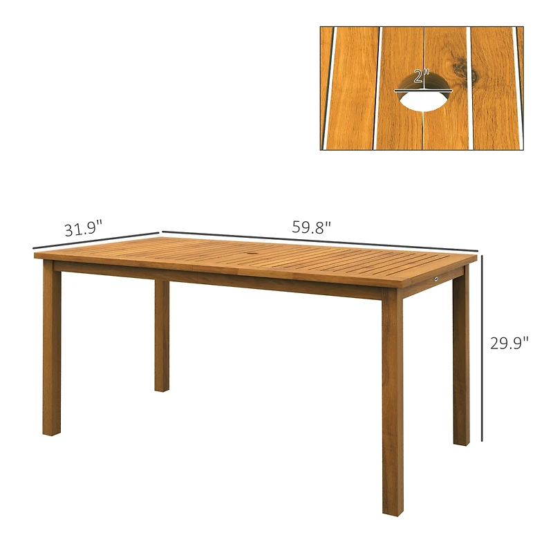 Outsunny Recgle Patio Table for 6 People, Acacia Wood with Umbrella Hole