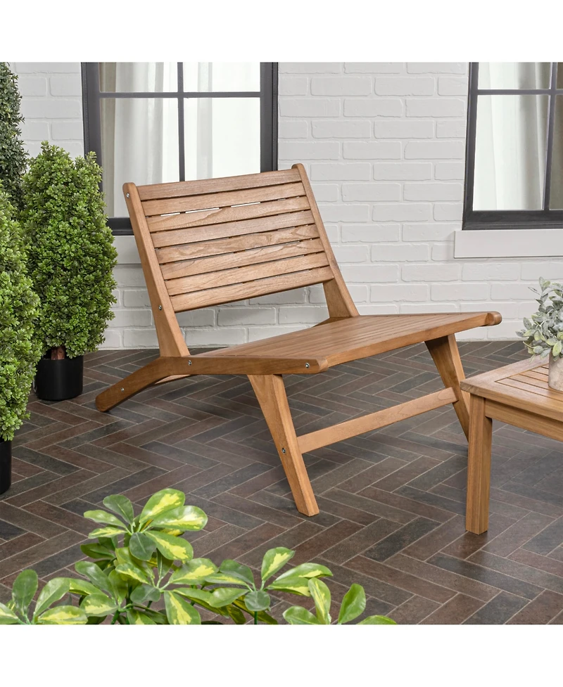 Jonathan Y Leo Mid-Century Modern Wood Armless Outdoor Patio Chair, Natural