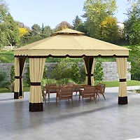 Outsunny 10' x 12' Double Roof Outdoor Gazebo with Netting & Curtains