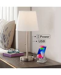 360 Lighting Modern Accent Table Lamp with Hotel Style Usb and Ac Power Outlet in Base 20" High Brushed Steel White Empire Shade for Living Room