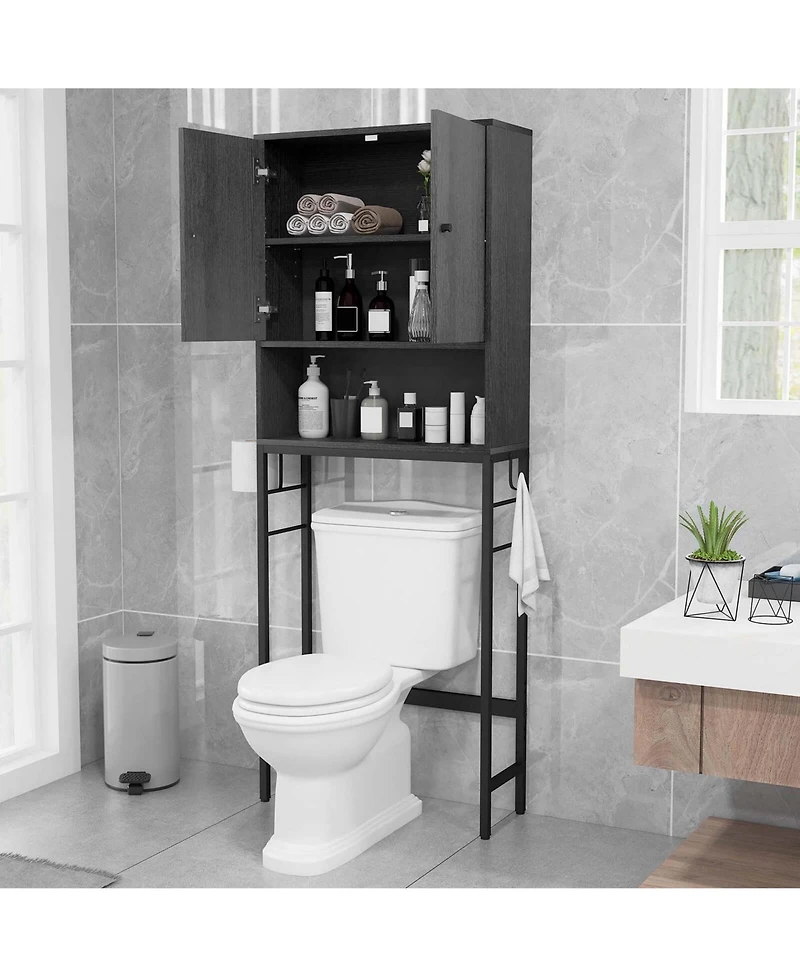 Costway Over The Toilet Storage Cabinet Free Standing Rack with Adjustable Shelf