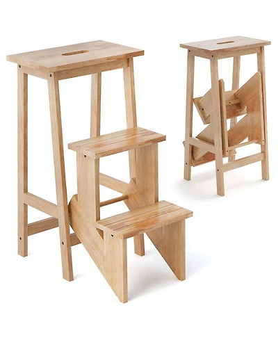 Costway Toddler 3 Tier Step Stool 3 in 1 Folding Ladder Bench Storage Shelf