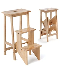 Costway Toddler 3 Tier Step Stool 3 in 1 Folding Ladder Bench Storage Shelf