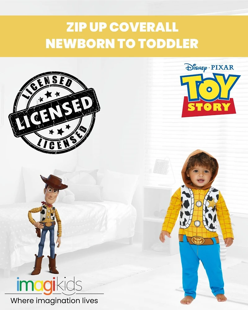 Disney Toddler Boys Pixar Toy Story Woody Zip Up Coverall Newborn to