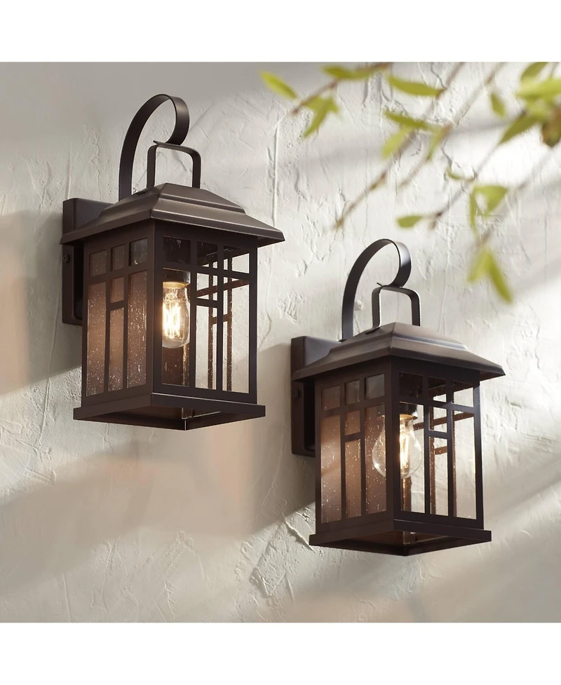 John Timberland Outdoor Wall Lights Set of 2 Fixture Carriage Style Bronze 12 1/2" Clear Glass Lantern Exterior House Porch Patio