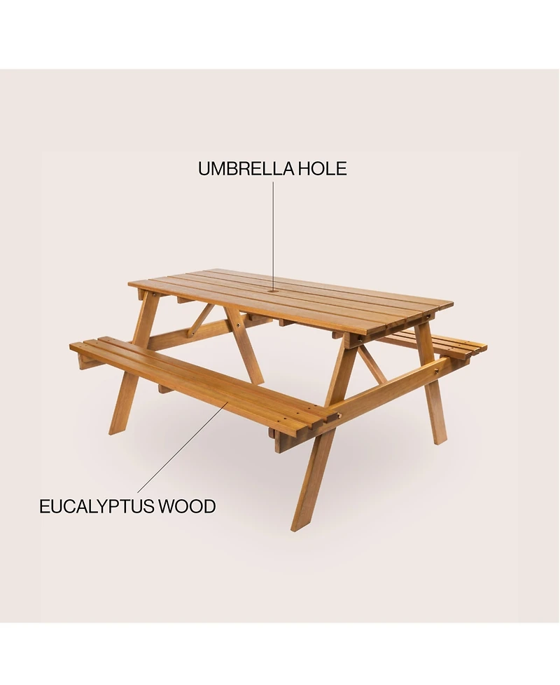 Jonathan Y Shoreham 55" Modern Classic Outdoor Wood Picnic Table Benches with Umbrella Hole