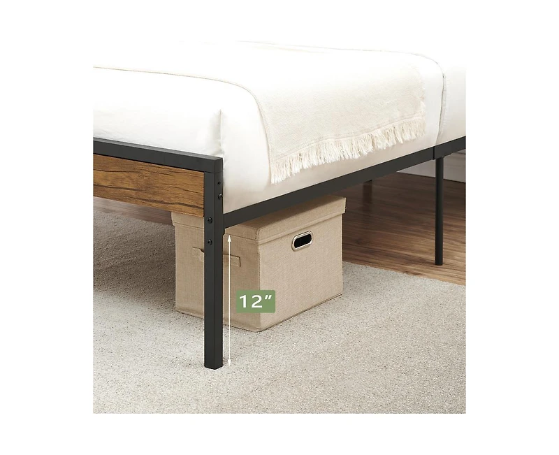 gaomon Queen Size Platform Bed Frame with Rustic Wood Headboard, Bed Frame with Sturdy Metal Slats Support, Under Bed Storage, No Box Spring Needed, E