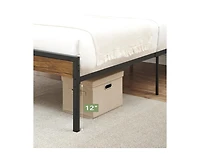 gaomon Queen Size Platform Bed Frame with Rustic Wood Headboard, Bed Frame with Sturdy Metal Slats Support, Under Bed Storage, No Box Spring Needed, E
