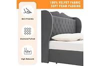 gaomon Upholstered Velvet Bed Frame With 4 Storage Drawers and Charging Station, Button Tufted Platform Bed With Wingback Headboard Shelf, Heavy Duty,