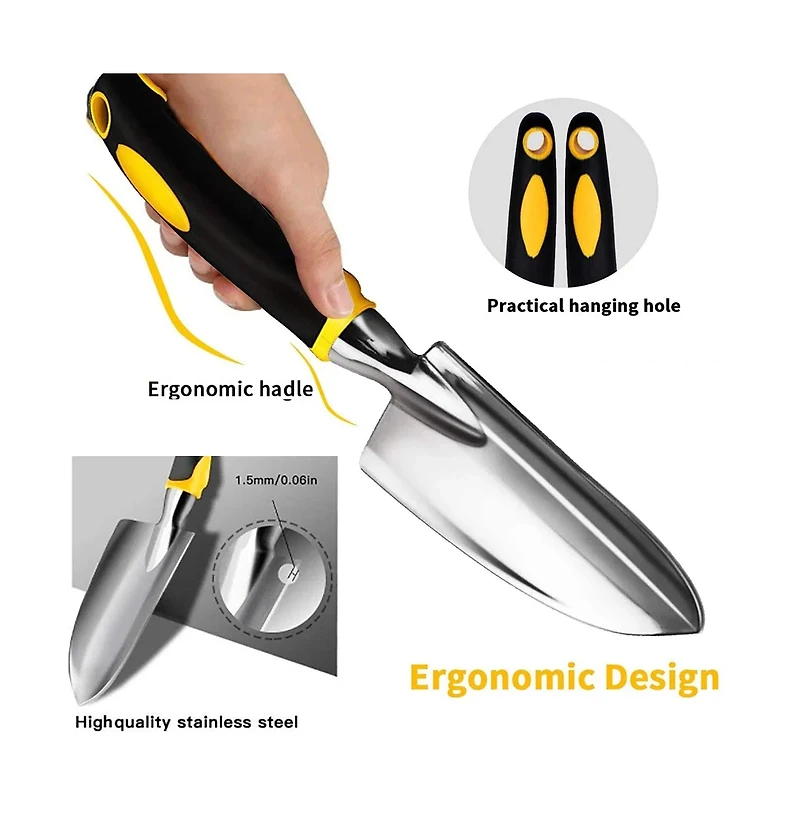 Cowin Garden Tools Set with Pruning Shears Hand Trowel Rake Transplanter Gardening Gloves 5 Piece