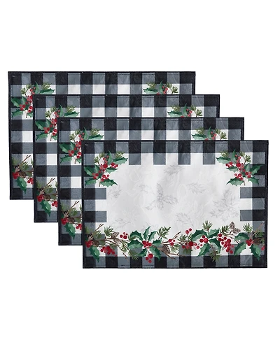 Elrene Holly Farmhouse Charm Holiday Fabric Placemats 19"x 13", Set of 4