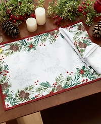 Elrene Holly Berry Flourish Holiday Fabric Napkin 17"x 17", Set of 4