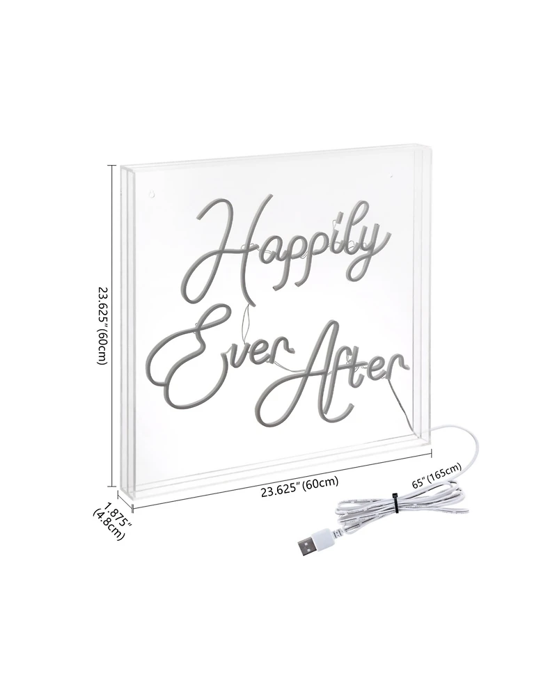 Jonathan Y Happily Ever After Square Contemporary Glam Acrylic Box Usb Operated Led Neon Light