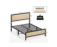 gaomon Queen Metal Bed Frame with Rattan Headboard and Footboard, Platform Safe Rounded Corners, Under Storage, Strong S