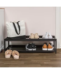 Jonathan Y Industrial Compact 10.75" 6-Pair 2-Tier Iron Shoe Rack, Two-Tone Brown