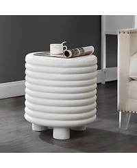 Jonathan Y Evans 18" Minimalist Modern 3-Legged Drum Indoor/Outdoor Accent Table, Gray Frosted