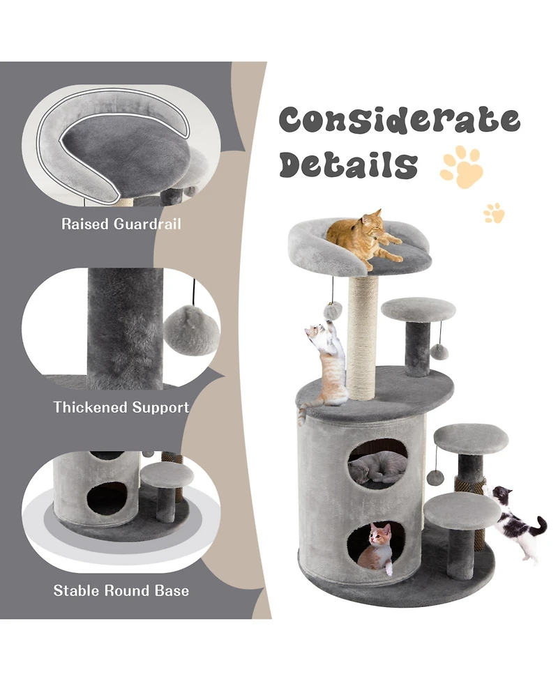 Sugift 40 Inch Cat Tree Tower Multi-Level Activity Tree with 2-Tier Cat-Hole Condo