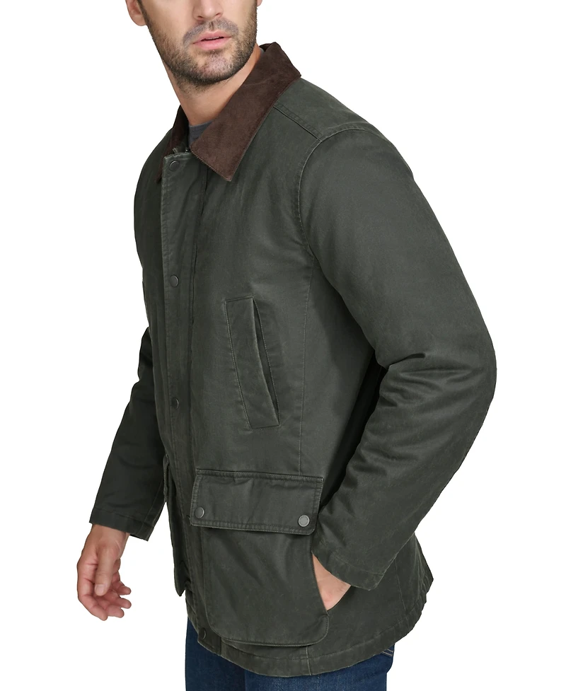 Cole Haan Men's Corduroy-Shirt-Collar Waxed Rain Jacket