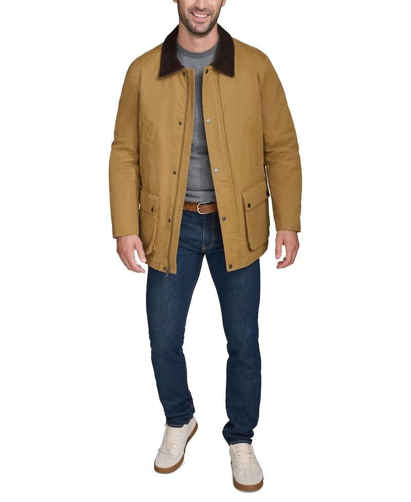 Cole Haan Men's Corduroy-Shirt-Collar Waxed Rain Jacket