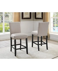Streamdale Tan Fabric Counter Height Stools with Nailhead Trim, Set of 2