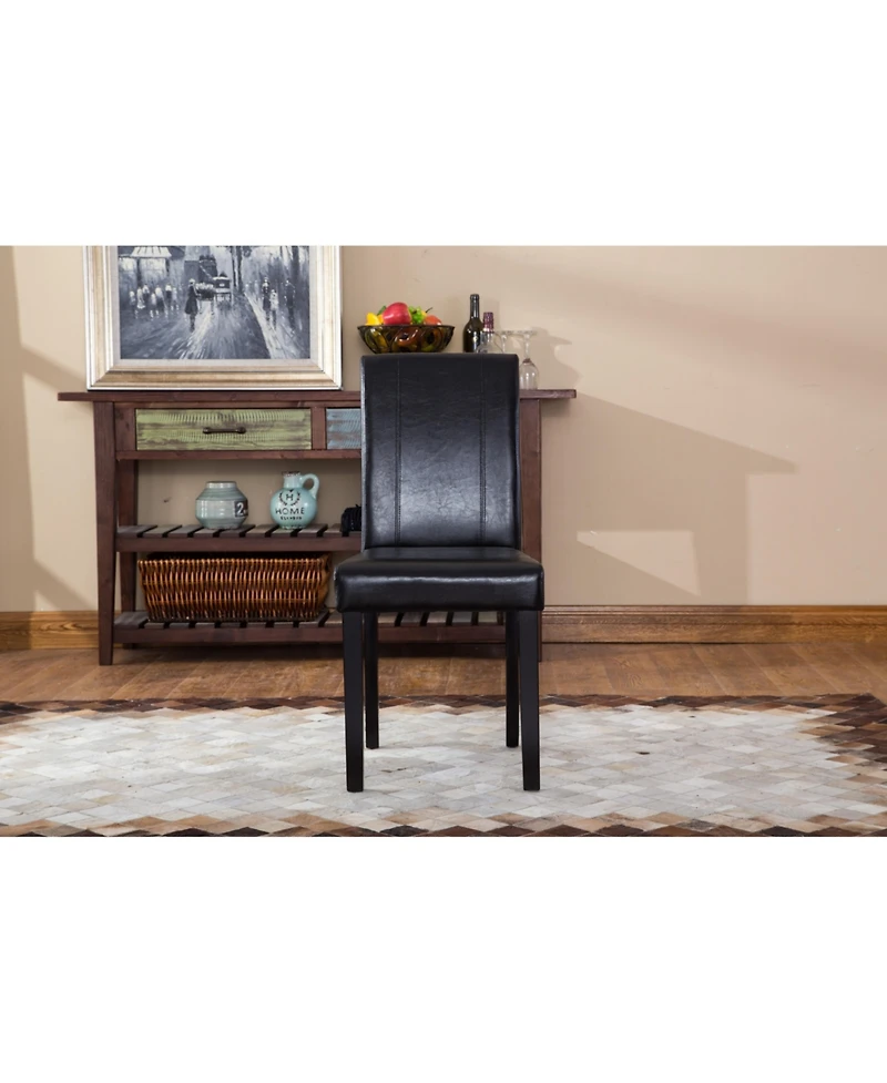 Streamdale Style Solid Wood Leatherette Padded Parson Chair, Black, Set of 2