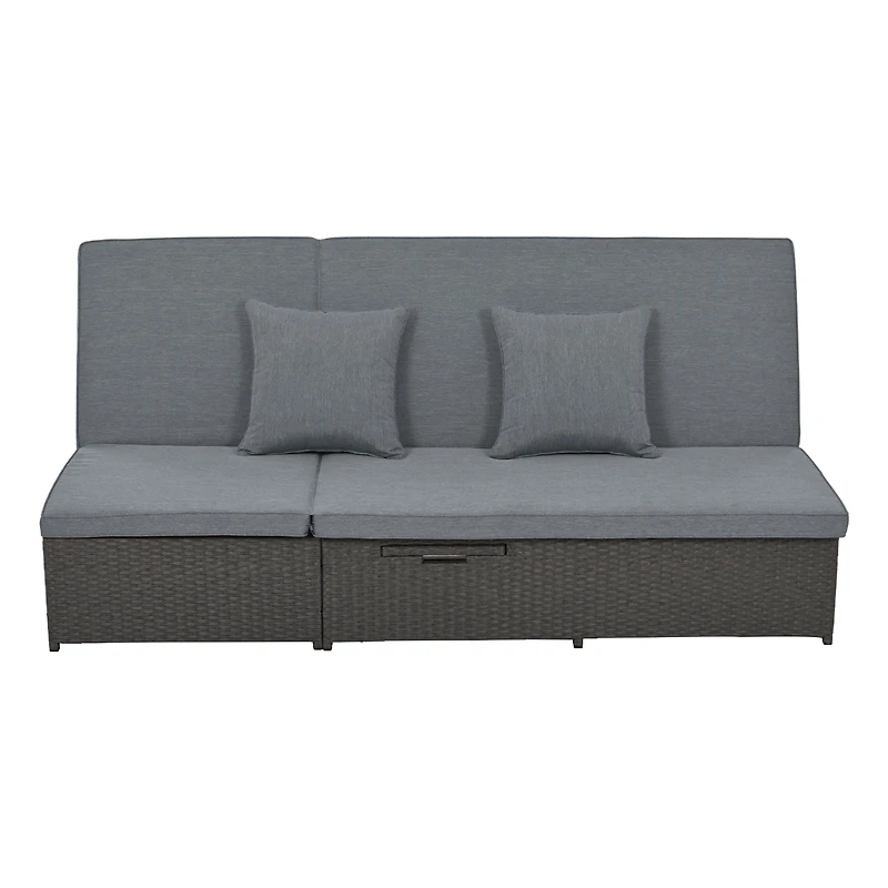 Streamdale Furniture Gray Wicker Rattan Double Sunbed Recliners for 2