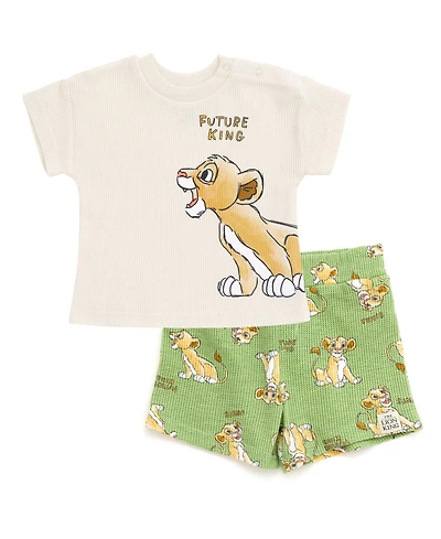 Disney Toddler Boys Mickey Mouse Lion King Donald Duck Simba Pluto Waffle Knit T-Shirt Shorts Outfit Set Newborn to