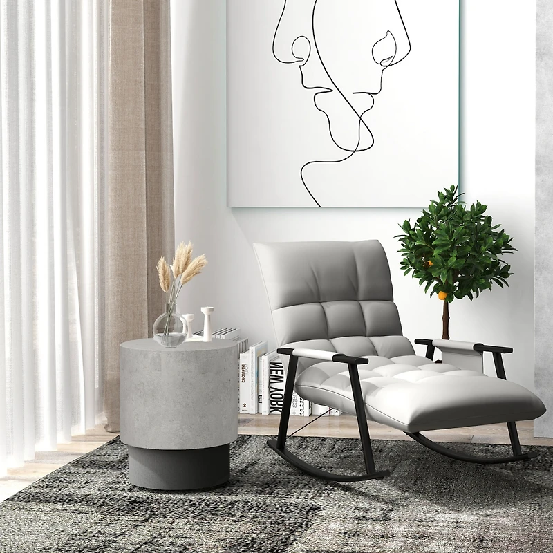 Homcom Concrete Finish Accent Table, Round Side Table,