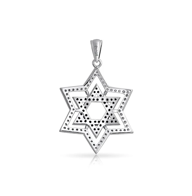 Bling Jewelry Black and White Cz Judaica Hanukkah Star of David Pendant Necklace Sterling Silver