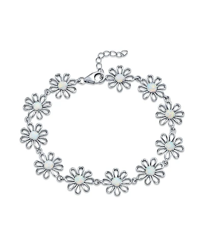 Bling Jewelry Delicate Sunflower Synthetic Opal Charm Chain Link Bracelet Anklet Silver 7.5-9 Inch