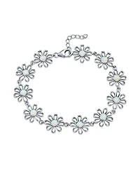 Bling Jewelry Delicate Sunflower Synthetic Opal Charm Chain Link Bracelet Anklet Silver 7.5-9 Inch