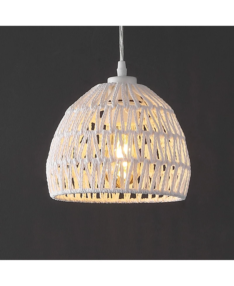 Jonathan Y Campana 8.25" 1-Light Bohemian Modern Woven Rope/Iron Led Pendant, White