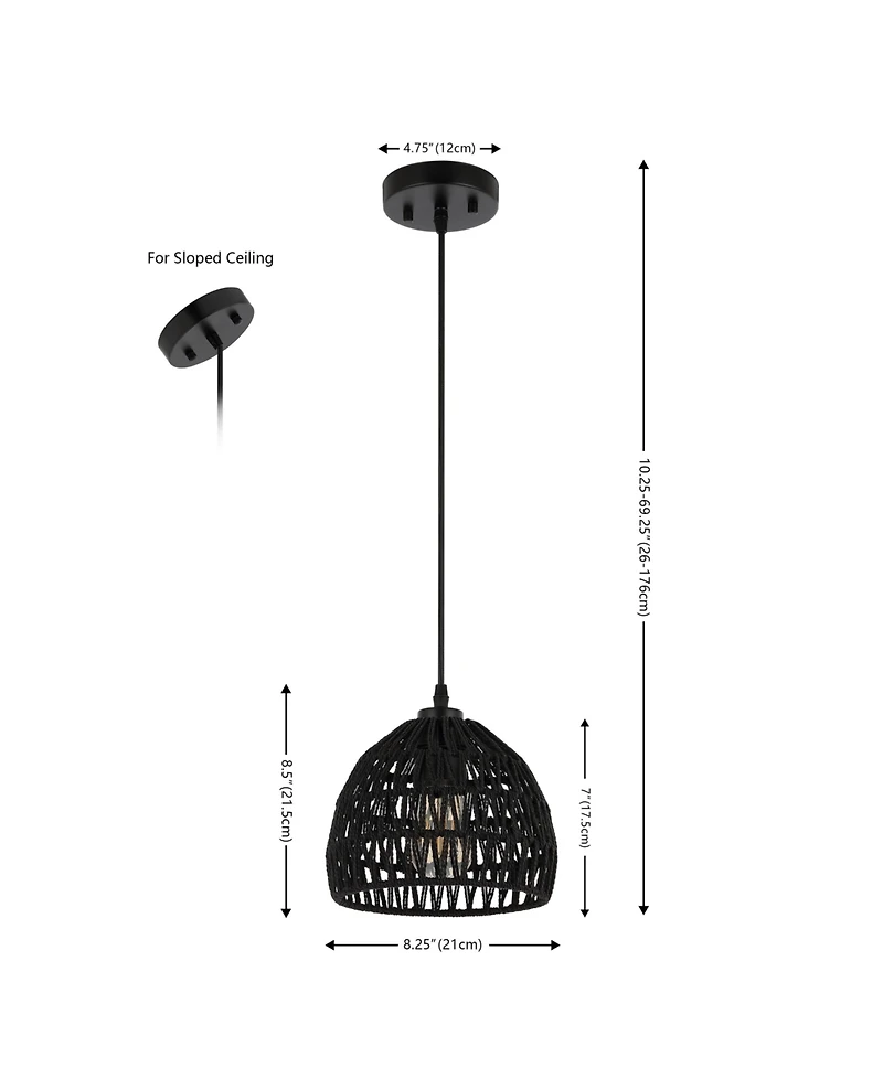 Jonathan Y Campana 8.25" 1-Light Bohemian Modern Woven Rope/Iron Led Pendant, White