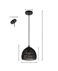 Jonathan Y Campana 8.25" 1-Light Bohemian Modern Woven Rope/Iron Led Pendant, White