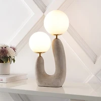 Jonathan Y Oona 18" 2-Light Mid-Century Scandinavian Resin/Iron/Frosted Glass Cactus Led Table Lamp, Gray Wood Finish