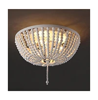 Jonathan Y Allison 15" 3-Light Shabby Chic Farmhouse Wood Beaded/Metal Led Flush Mount, White