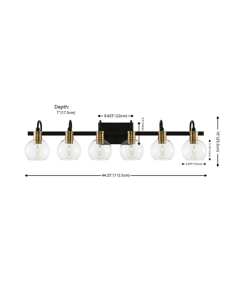 Jonathan Y Marais 44.25" 6-Light Iron/Glass Rustic Vintage Led Vanity Light, Black/Brass Gold