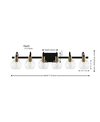 Jonathan Y Marais 44.25" 6-Light Iron/Glass Rustic Vintage Led Vanity Light, Black/Brass Gold