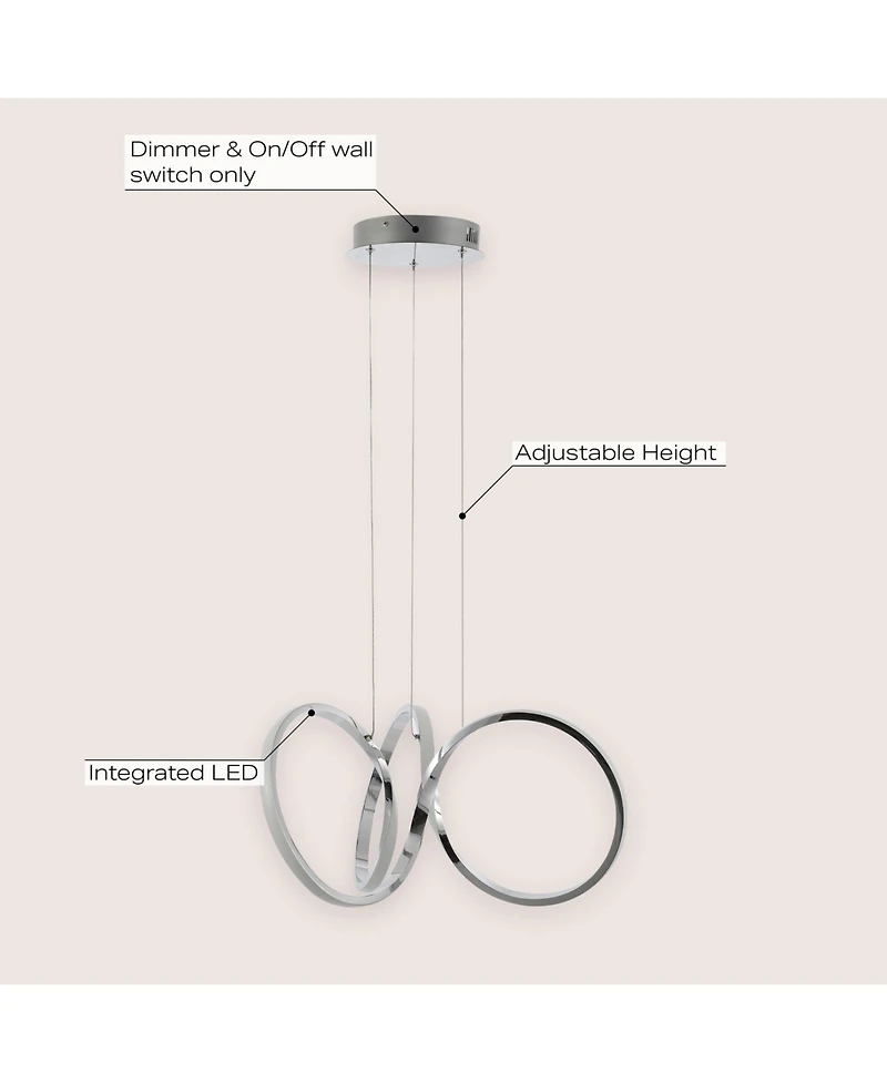 Jonathan Y Helix 24" 1-Light Contemporary Minimalist Aluminum Ribbon Integrated Led Pendant, Chrome/Silver