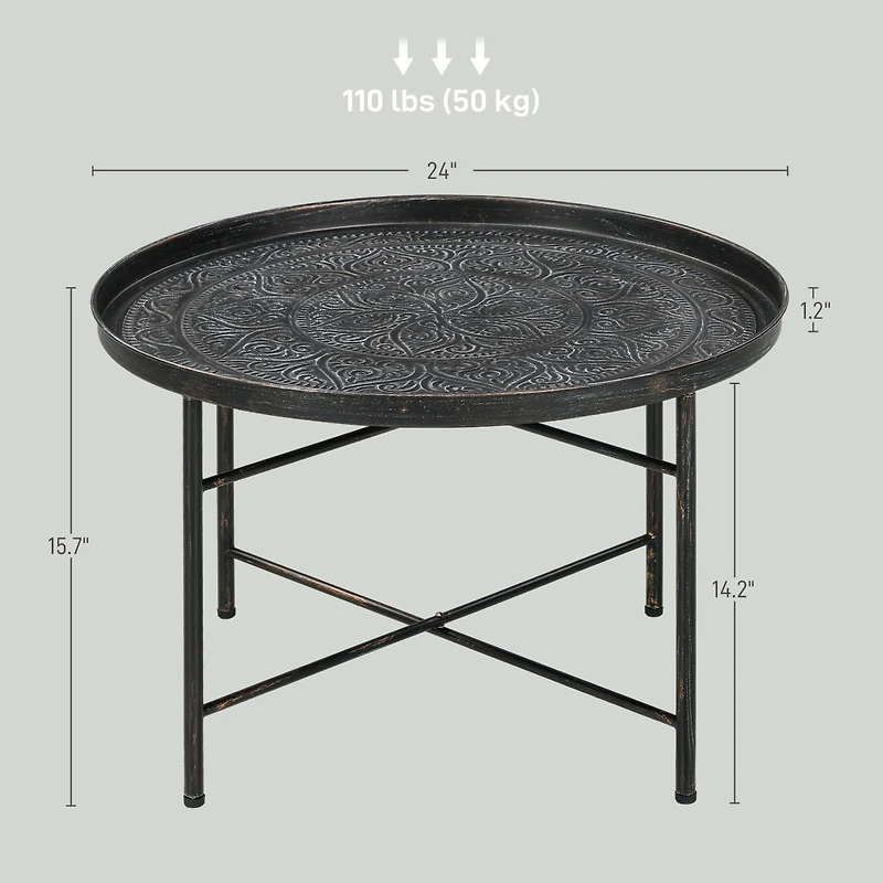 Homcom 24" Round Table with Hamme Tray Top & Metal Frame,