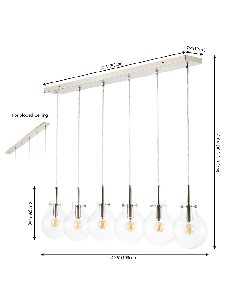 Jonathan Y Harlow 40.5" 6-Light Modern Contemporary Round Glass/Iron Led Linear Pendant, Nickel/Clear