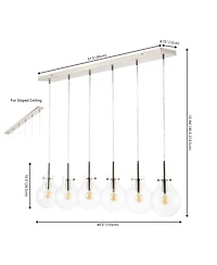 Jonathan Y Harlow 40.5" 6-Light Modern Contemporary Round Glass/Iron Led Linear Pendant, Nickel/Clear
