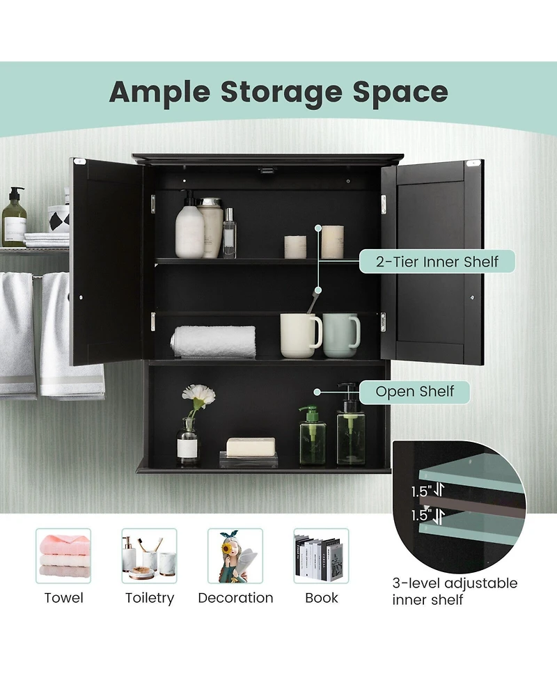 Skonyon 2-Door Wall Mount Bathroom Storage Cabinet with Open Shelf