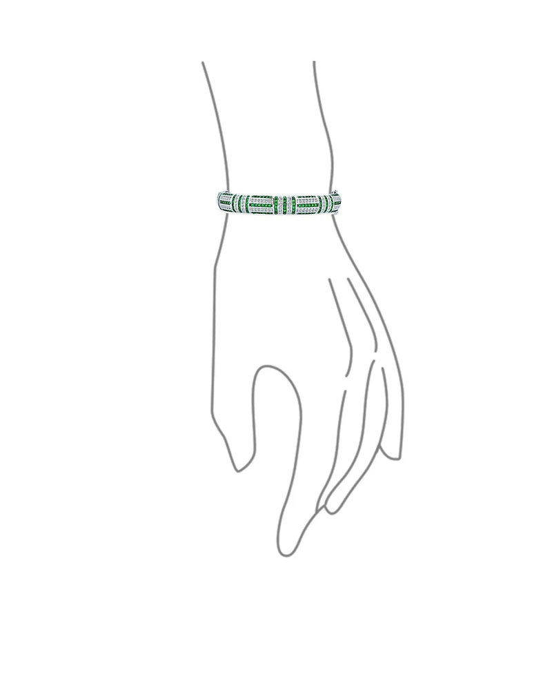 Bling Jewelry Geometric Art Deco Statement Cz Bangle Bracelet Rhodium Plated Brass