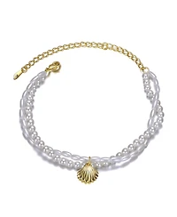 Sterling Silver 14k Yellow Gold Plated Pearl Chain Anklet with Dangling Shell