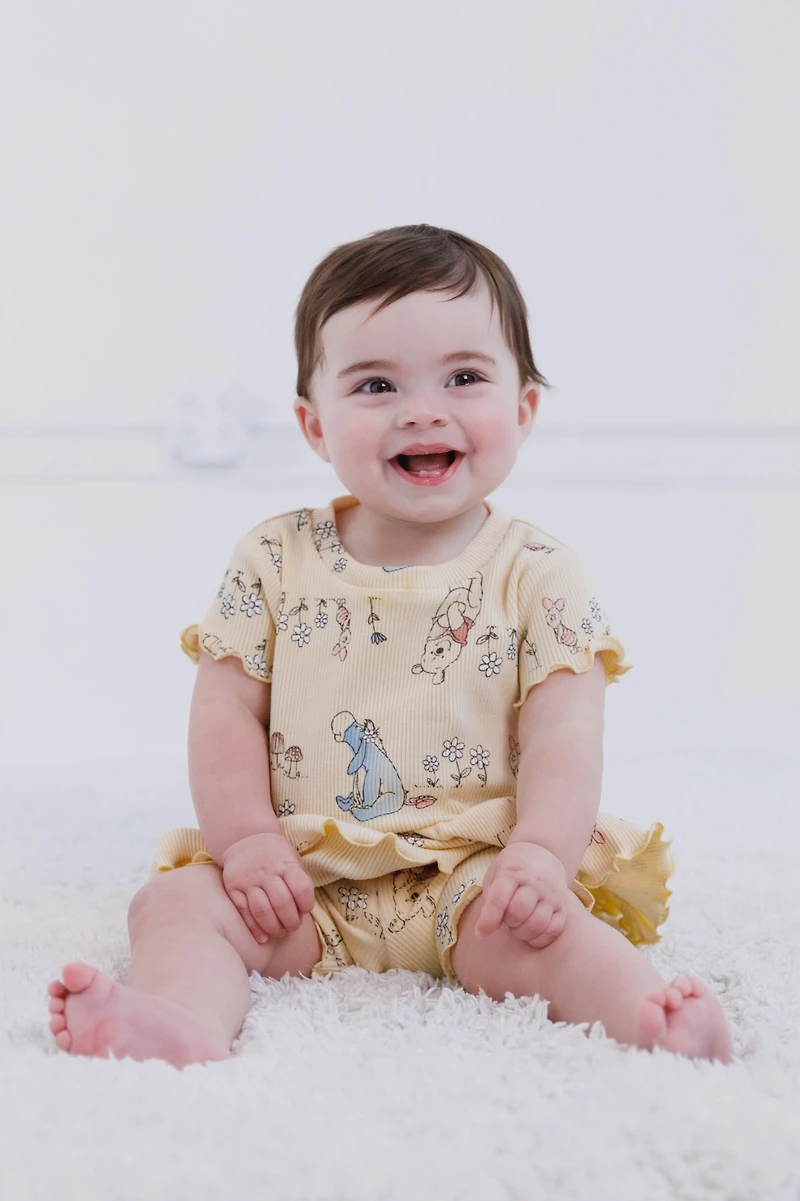 Winnie the Pooh Baby Girls Minnie Mouse Lilo & Stitch Peplum T-Shirt and Bike Shorts Outfit Set Newborn to
