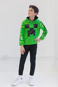 Minecraft Little Boys Creeper Fleece Pullover Hoodie and Pants Outfit Set